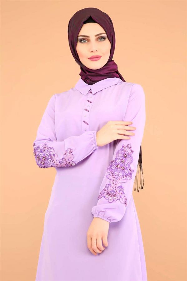 3 'Lü Kombin(Tunik,pantolon,şal)-6075Lila
