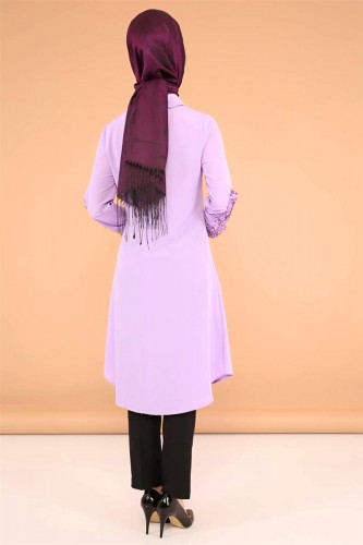 3 'Lü Kombin(Tunik,pantolon,şal)-6075Lila - Thumbnail