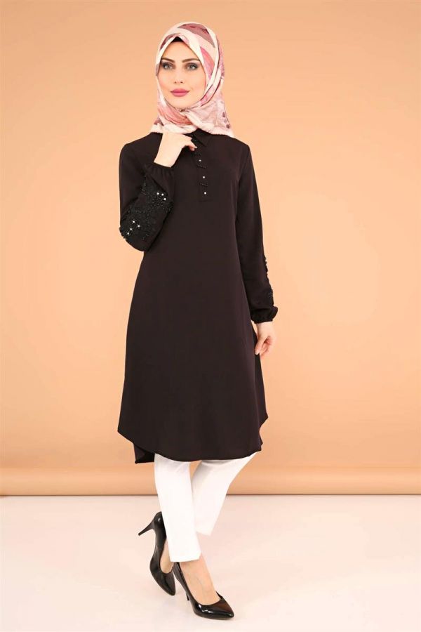 3 'Lü Kombin(Tunik,pantolon,şal)-6075Siyah