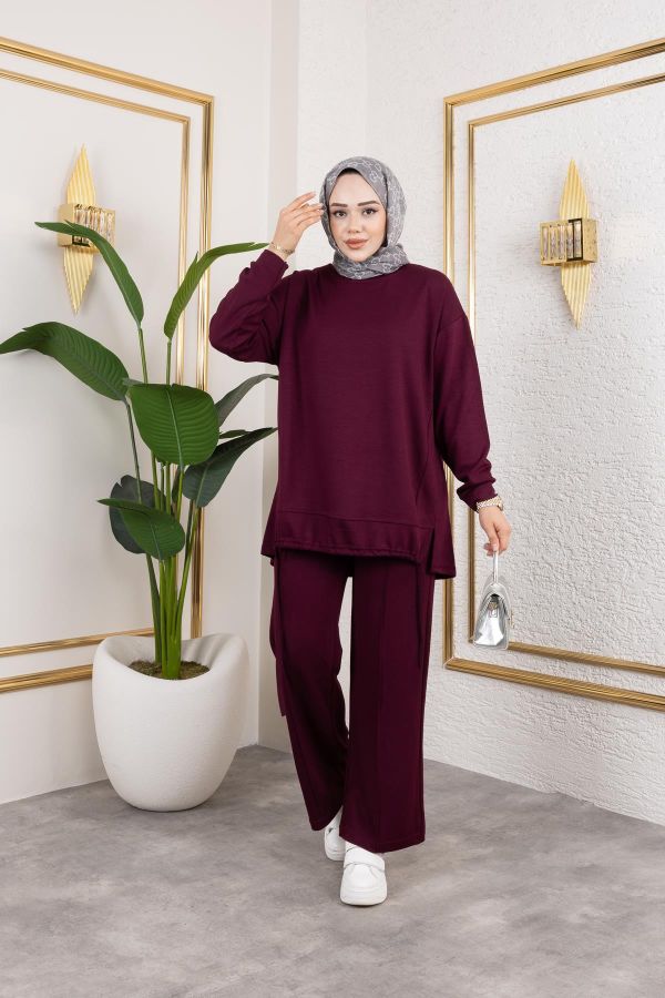 Bağcıklı Modal İkili Takım-5065 Mürdüm