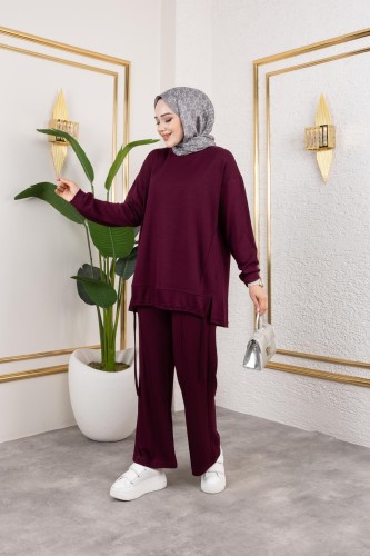 Modaebva - Bağcıklı Modal İkili Takım-5065 Mürdüm