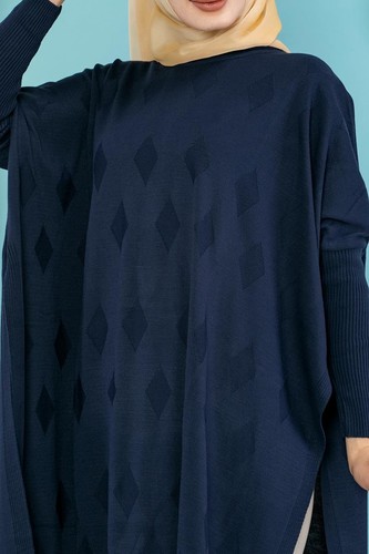 Modaebva - Baklava Desenli Triko Panço Tunik-310 Lacivert (1)