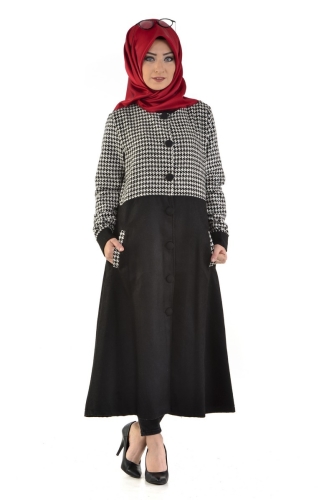 Baskı Düğmeli Kap-2033Kazayağı desenli - Modaebva