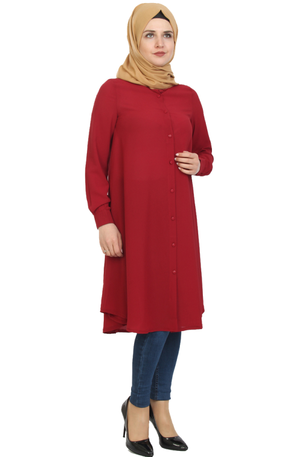 Baskı Düğmeli Mevlana Tunik-Bordo1012