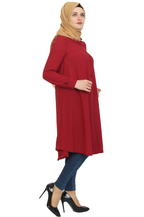 Baskı Düğmeli Mevlana Tunik-Bordo1012