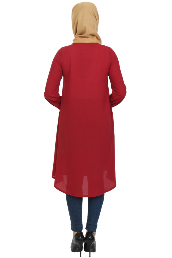 Baskı Düğmeli Mevlana Tunik-Bordo1012