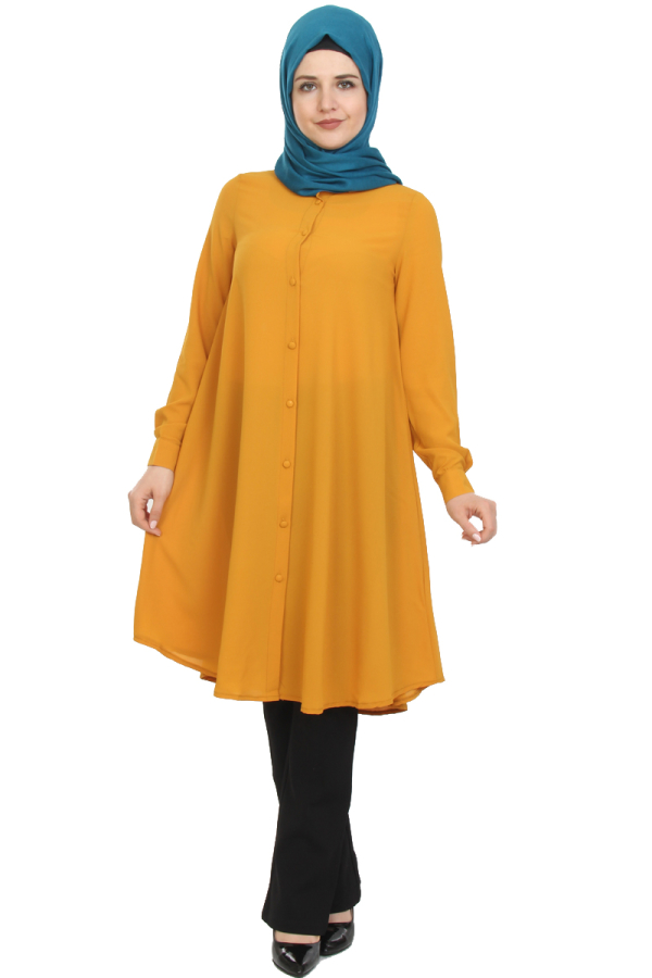 Baskı Düğmeli Mevlana Tunik-Hardalsarısı1012