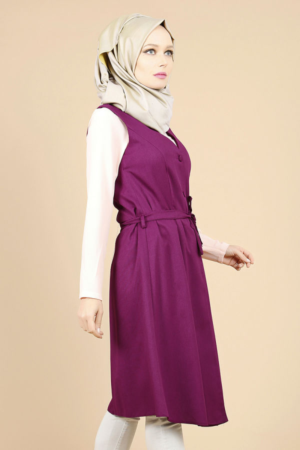 Baskı Düğmeli Yelek-Mürdüm0516
