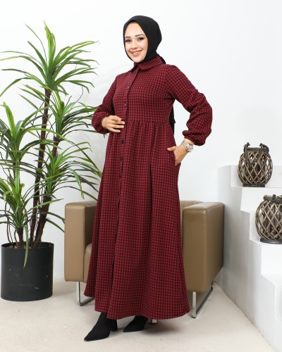 Modaebva - Bebe Yaka Cepli Tesettür Elbise-3166 Bordo (1)