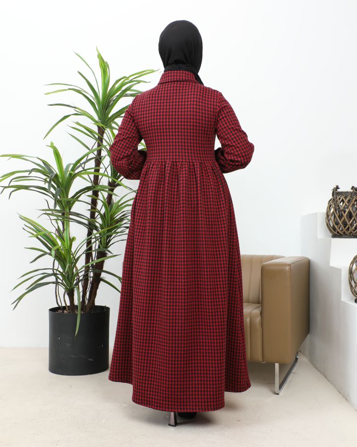 Bebe Yaka Cepli Tesettür Elbise-3166 Bordo