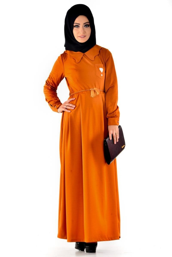 Bebe Yaka Pileli Elbise Hardal Sarısı-4011