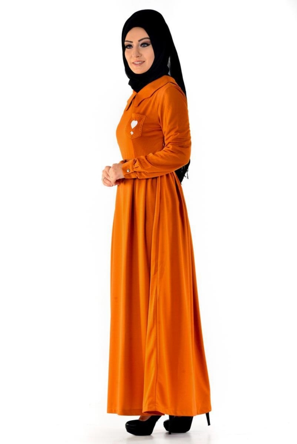 Bebe Yaka Pileli Elbise Hardal Sarısı-4011