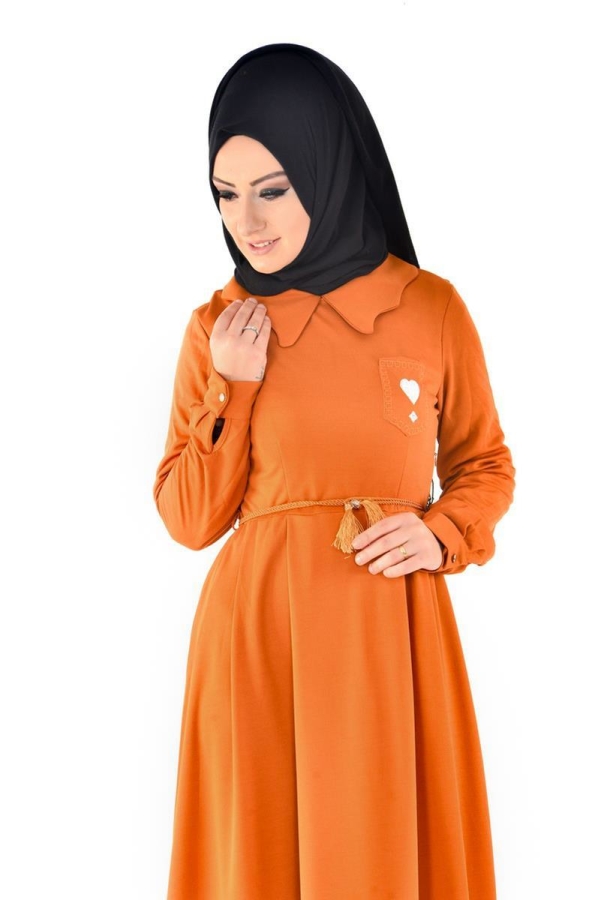 Bebe Yaka Pileli Elbise Hardal Sarısı-4011