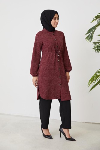Belden Bağcıklı Tesettür Tunik-3060 Bordo 