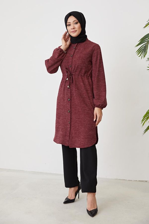 Belden Bağcıklı Tesettür Tunik-3060 Bordo - 3