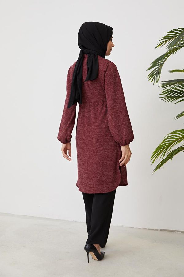 Belden Bağcıklı Tesettür Tunik-3060 Bordo - 5