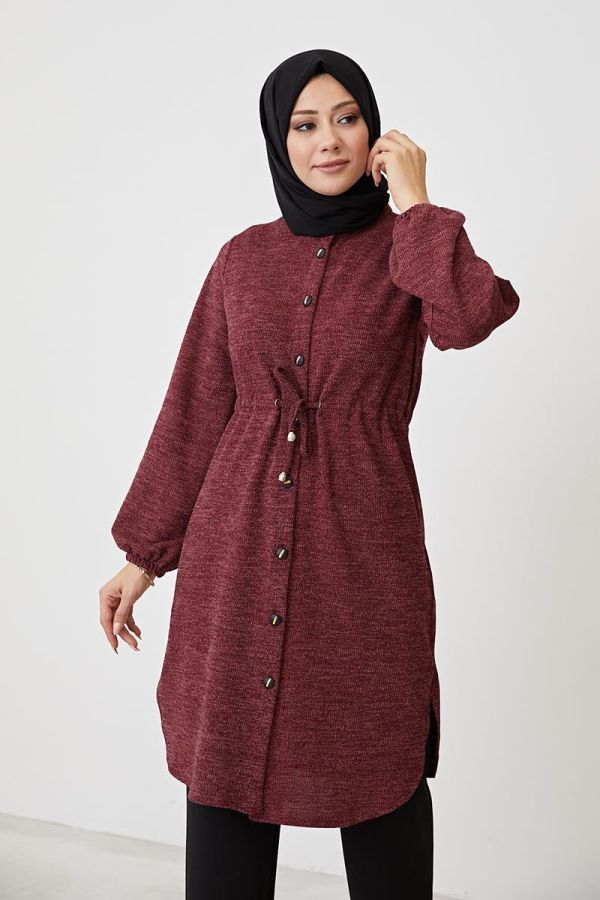 Belden Bağcıklı Tesettür Tunik-3060 Bordo - 2