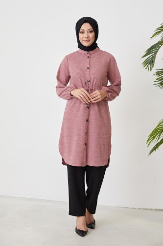 Belden Bağcıklı Tesettür Tunik-3060 Gülkurusu 