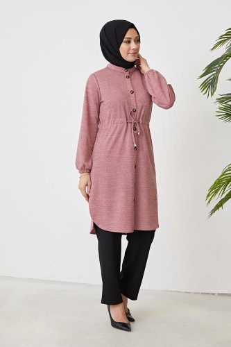 Belden Bağcıklı Tesettür Tunik-3060 Gülkurusu - 2