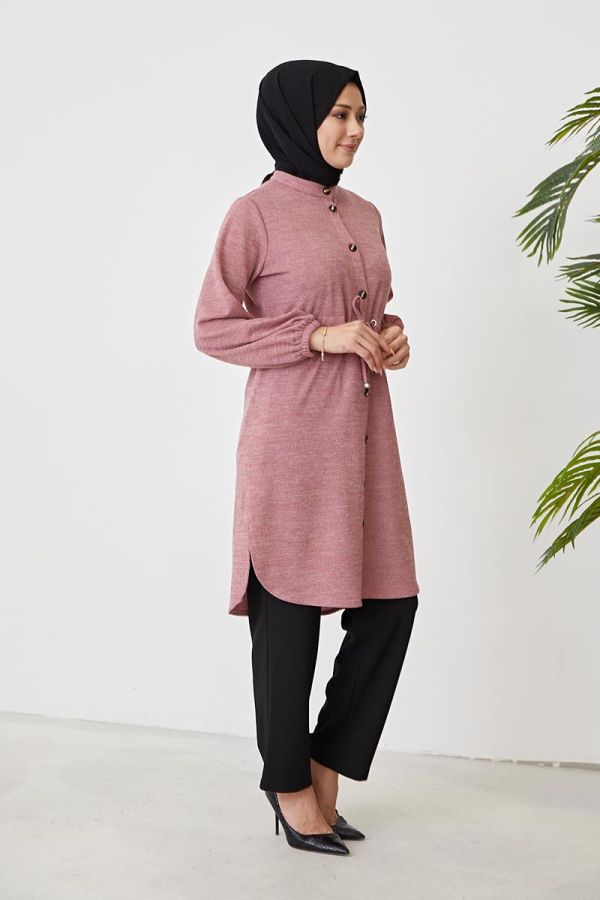 Belden Bağcıklı Tesettür Tunik-3060 Gülkurusu - 3