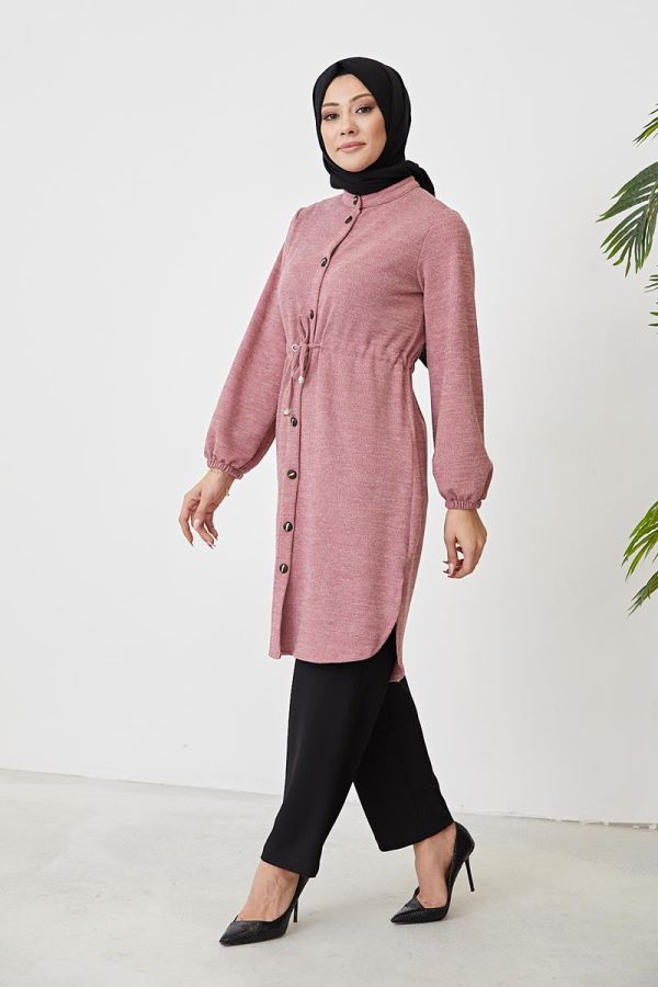 Belden Bağcıklı Tesettür Tunik-3060 Gülkurusu - 4