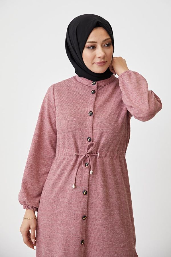 Belden Bağcıklı Tesettür Tunik-3060 Gülkurusu - 6