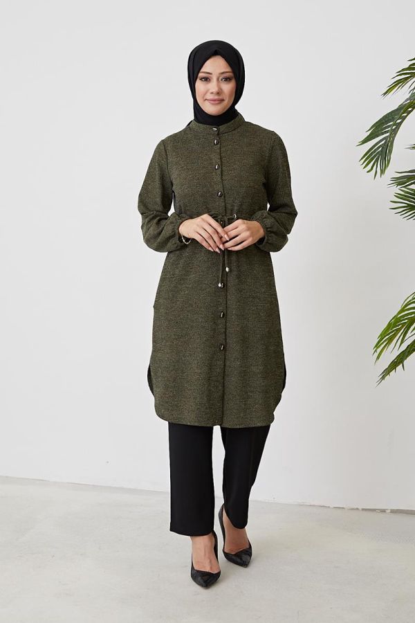 Belden Bağcıklı Tesettür Tunik-3060 Haki Yeşili - 1
