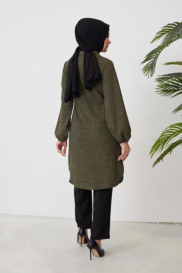 Belden Bağcıklı Tesettür Tunik-3060 Haki Yeşili - 6