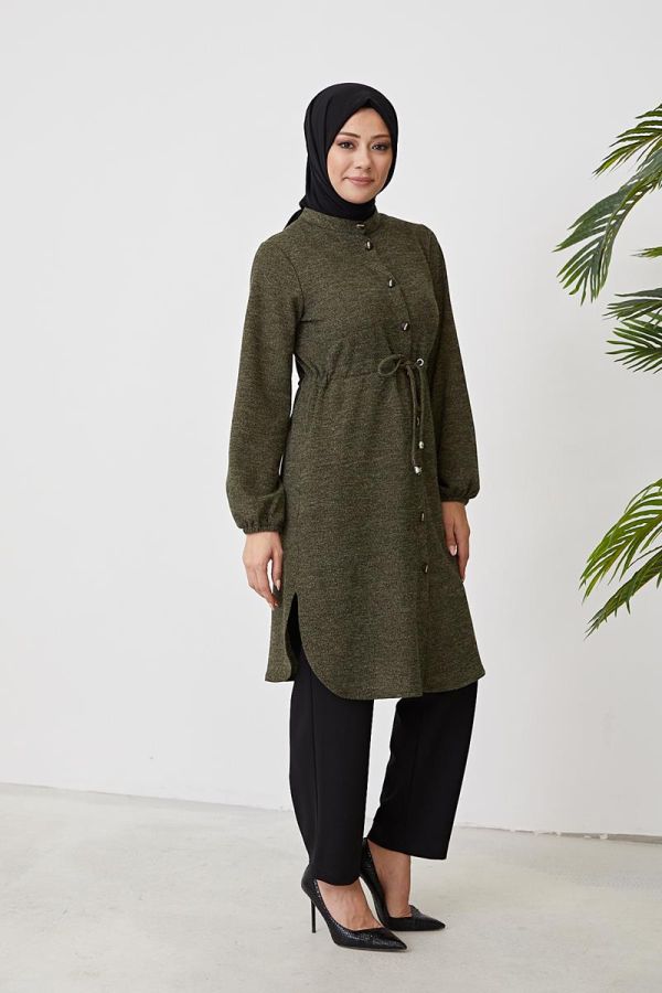 Belden Bağcıklı Tesettür Tunik-3060 Haki Yeşili - 5