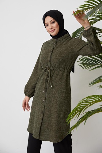 Belden Bağcıklı Tesettür Tunik-3060 Haki Yeşili - 2