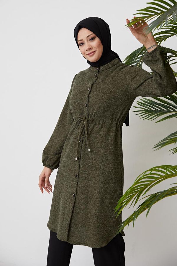 Belden Bağcıklı Tesettür Tunik-3060 Haki Yeşili - 2