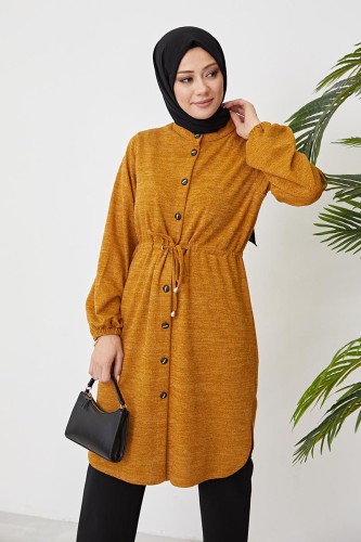 Belden Bağcıklı Tesettür Tunik-3060 Hardalsarısı - 4