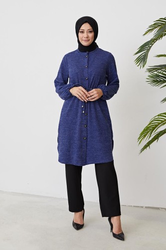 Belden Bağcıklı Tesettür Tunik-3060 Mavi 