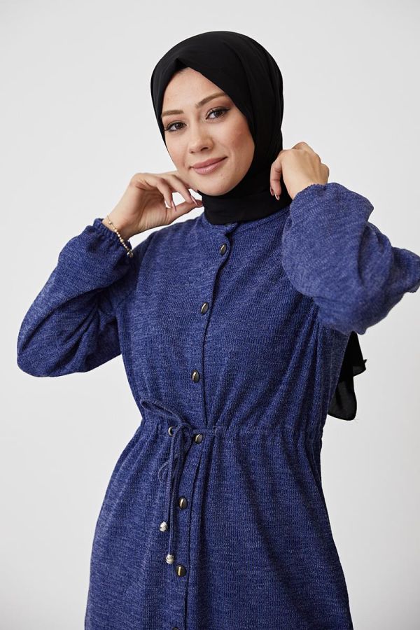 Belden Bağcıklı Tesettür Tunik-3060 Mavi - 2