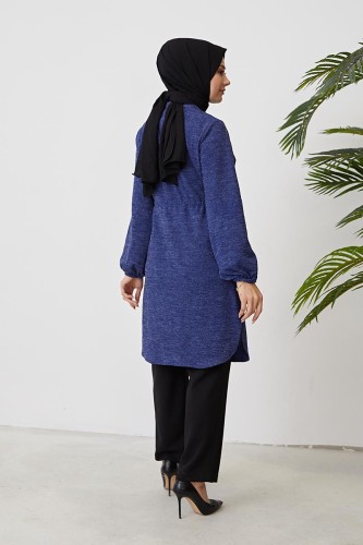 Belden Bağcıklı Tesettür Tunik-3060 Mavi - 6