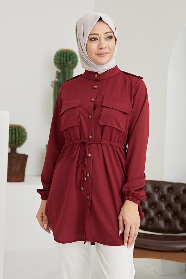 Belden Bağcıklı Tunik-5071 Bordo