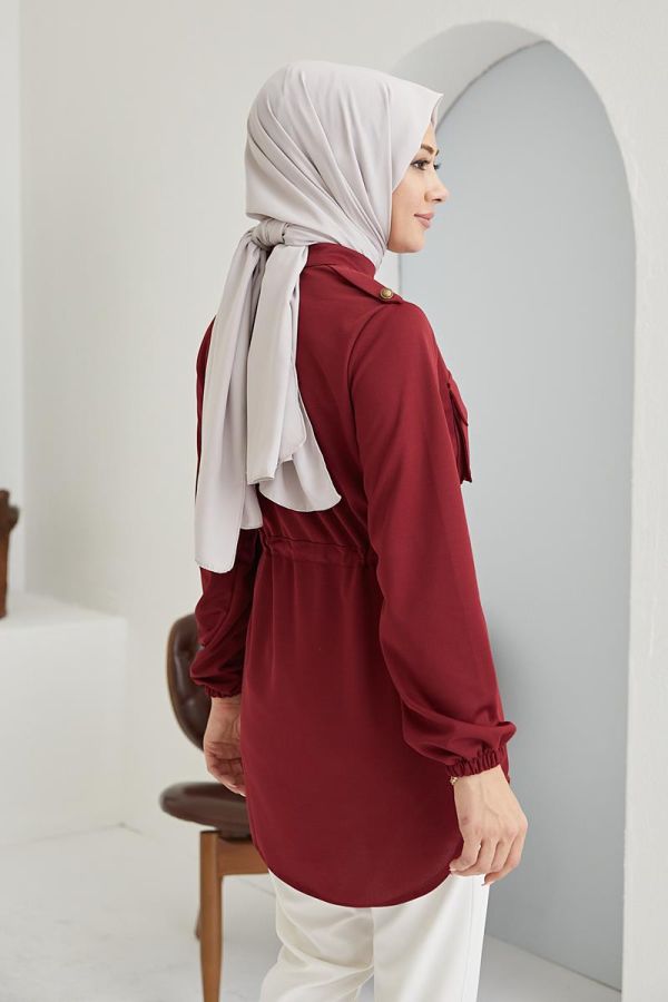 Belden Bağcıklı Tunik-5071 Bordo