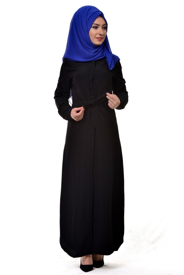 Belden Bağlamalı Gizli Düğmeli Tunik siyah-3308