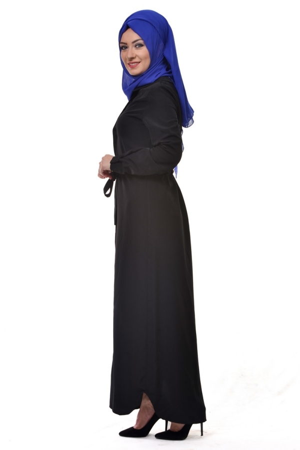 Belden Bağlamalı Gizli Düğmeli Tunik siyah-3308
