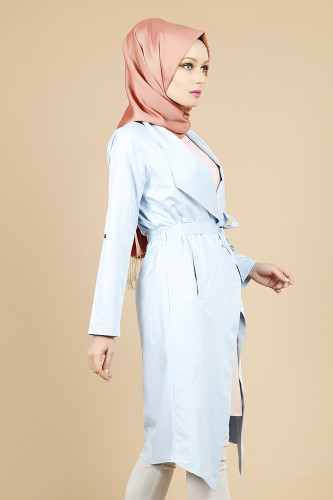Belden Bağlamalı Kimono-Mavi0522 - Thumbnail