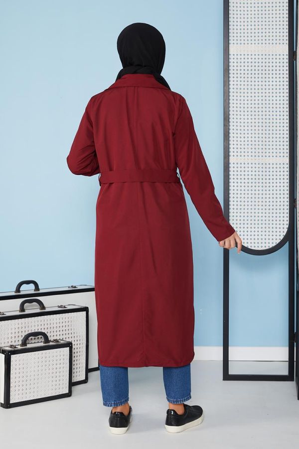 Belden Bağlamalı Trençkot-3104 Bordo