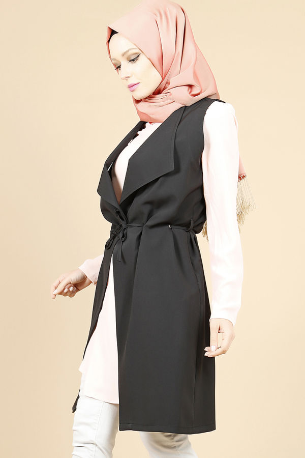 Belden Bağlamalı Yelek-Siyah1008 - 3