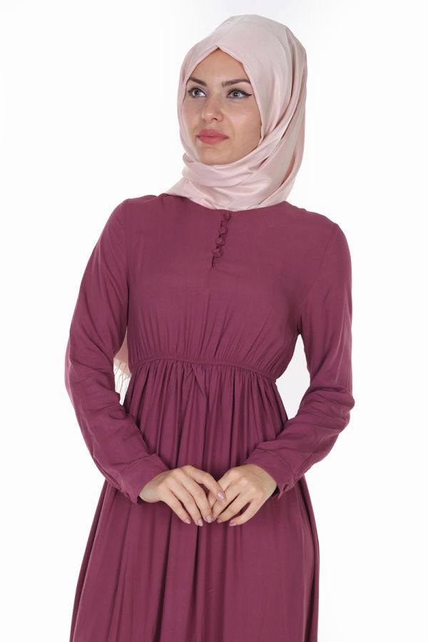 Belden Lastikli Kloş Elbise-ZRD3035 Gülkurusu
