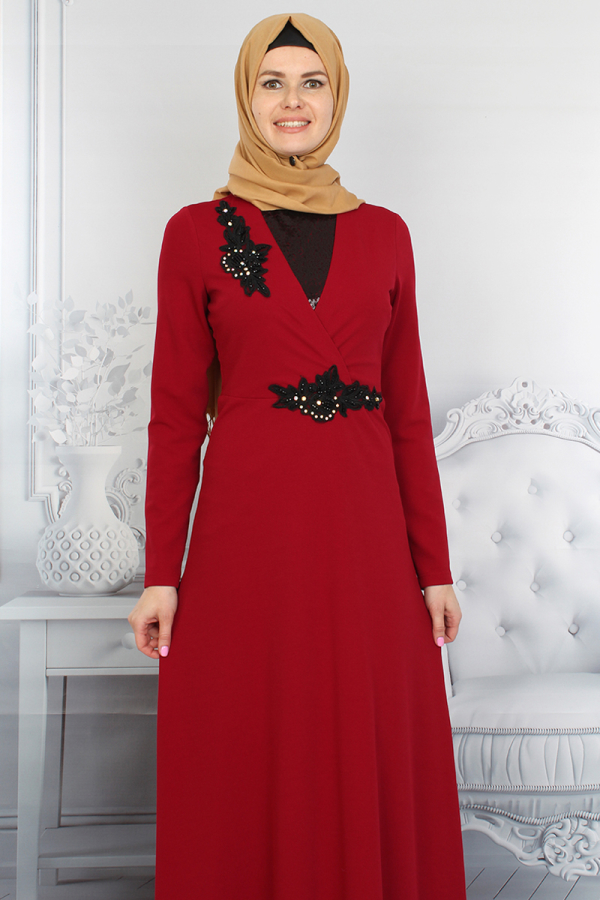 Belden Oturtumalı Güpür Detaylı Abiye-0059