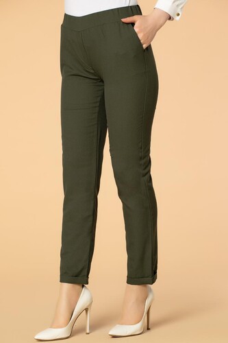 Beli Lastikli Cepli Bilek Boy Pantolon-2012 Hakiyeşil - Thumbnail