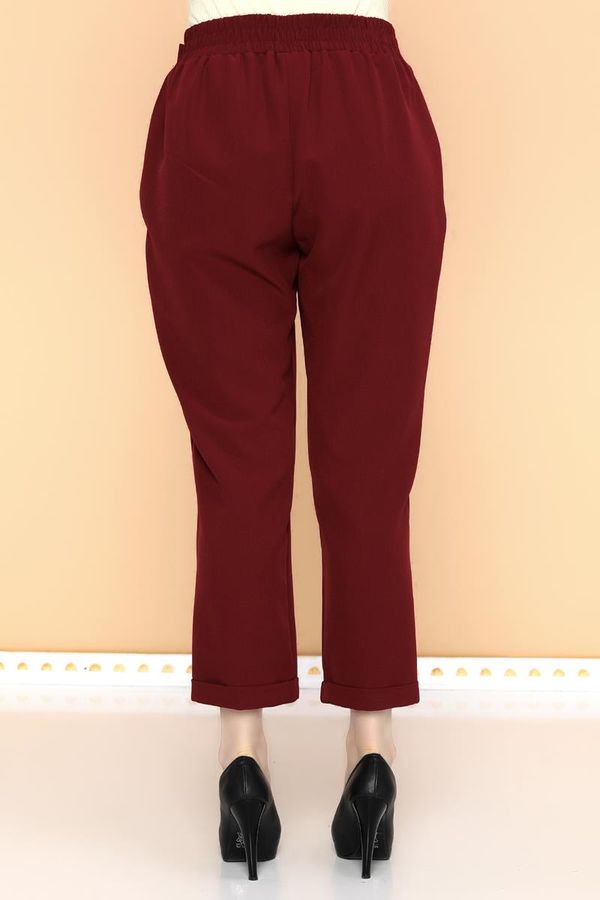 Beli Lastikli Cepli Havuç Pantolon-0062 Bordo