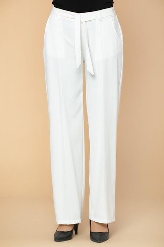 Beli Lastikli Cepli Pantolon-2038 Beyaz - Thumbnail