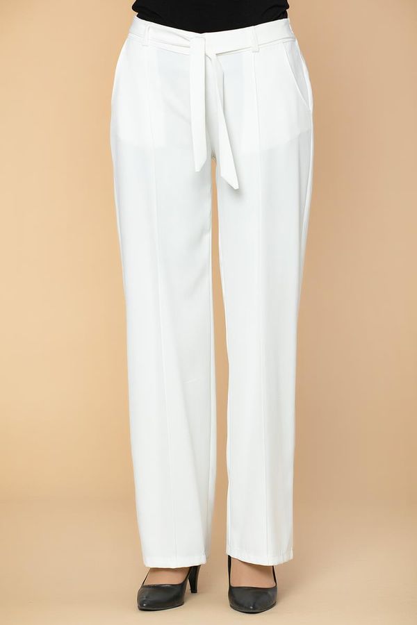 Beli Lastikli Cepli Pantolon-2038 Beyaz