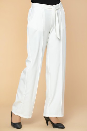 Beli Lastikli Cepli Pantolon-2038 Beyaz - Thumbnail