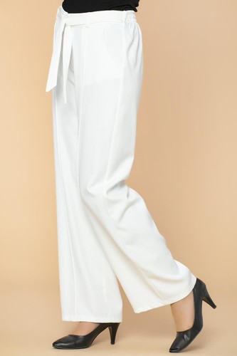 Beli Lastikli Cepli Pantolon-2038 Beyaz - Thumbnail
